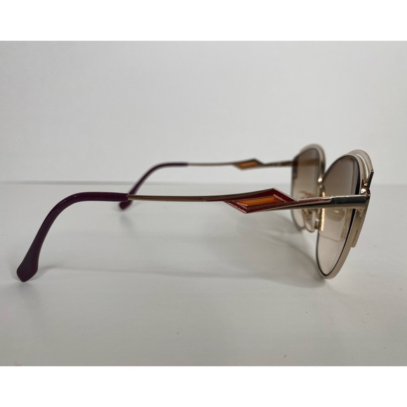 Yves Saint Laurent Vintage 80s Cat Eye Sunglasses Red Sparkle Enamel Gold Frame - Picture 5 of 16